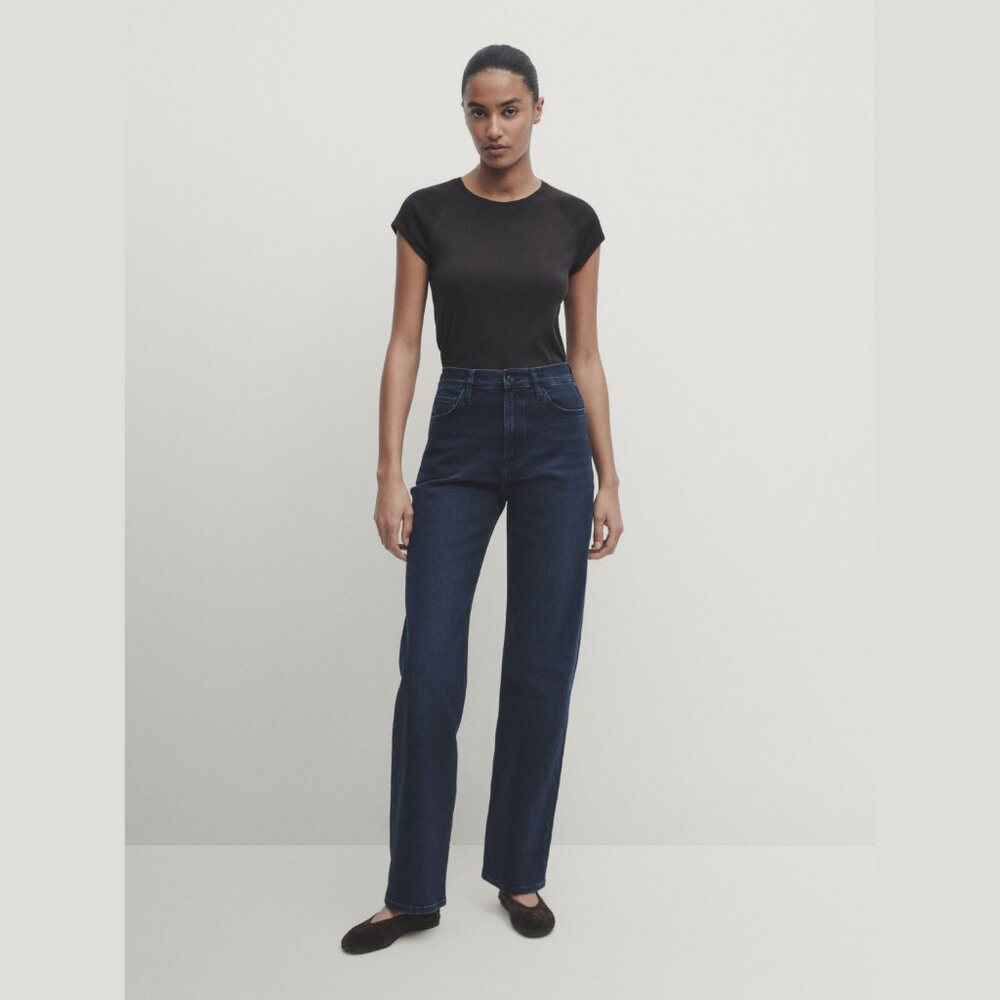 Massimo Dutti Straight Fit High Waist Jeans Dark Indigo Size 12